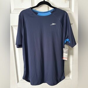 NEW MENS SPEEDO BLUE TURBO DRI SHORT SLEEVE SWIM SHIRT UPF50+  SIZE MEDIUM